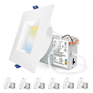 Adetu 4 Inch Slim Square LED Recessed Light 12W 5CCT 2700K-5000K 1080LM 6-Pack